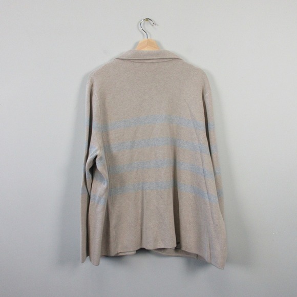 Talbots Knit Blazer Jacket Woman 3X Beige Striped Cotton Rayon Casual Chic 984 - Picture 2 of 8